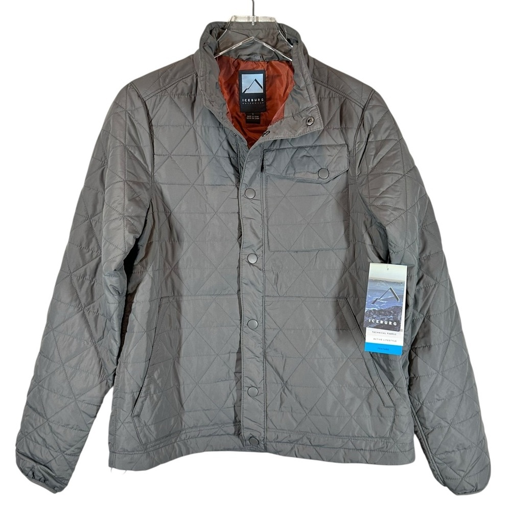 ICEBURG Men's Small Grey Quilted Snap Up Puffer Jacket